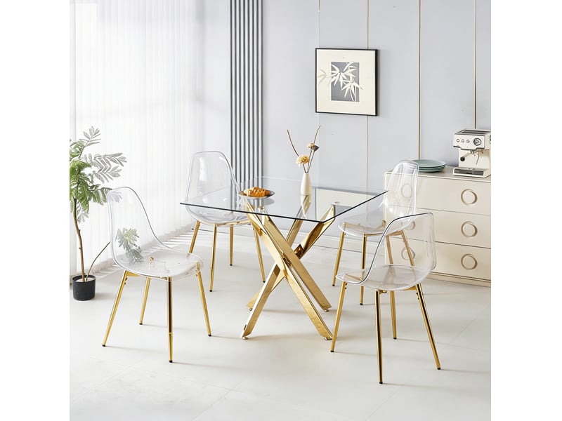  Ensemble table et 4 chaises de salle à manger en velours, pieds métal doré, style moderne et raffiné  - Conforama B
