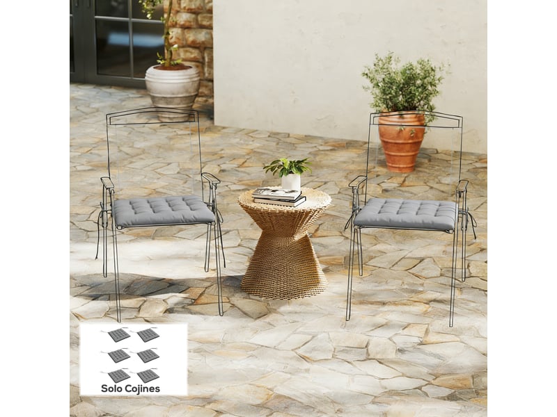  Lot de 6 coussins de chaise de jardin rembourrés 40x40 cm avec rubans gris  - Conforama C