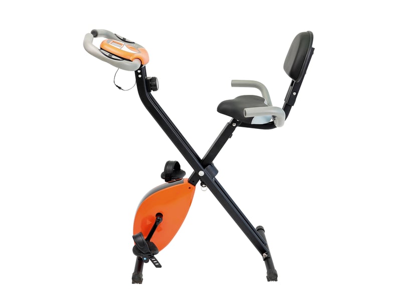  Vélo d’Appartement Pliable Magnétique – 8 Niveaux de Résistance, Écran LCD, Dossier et Capteur Cardiaque  - Conforama A