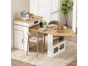 Îlot de cuisine extensible avec table et led - rangement, mdf et verre blanc 55 × 80 × 95,5 cm