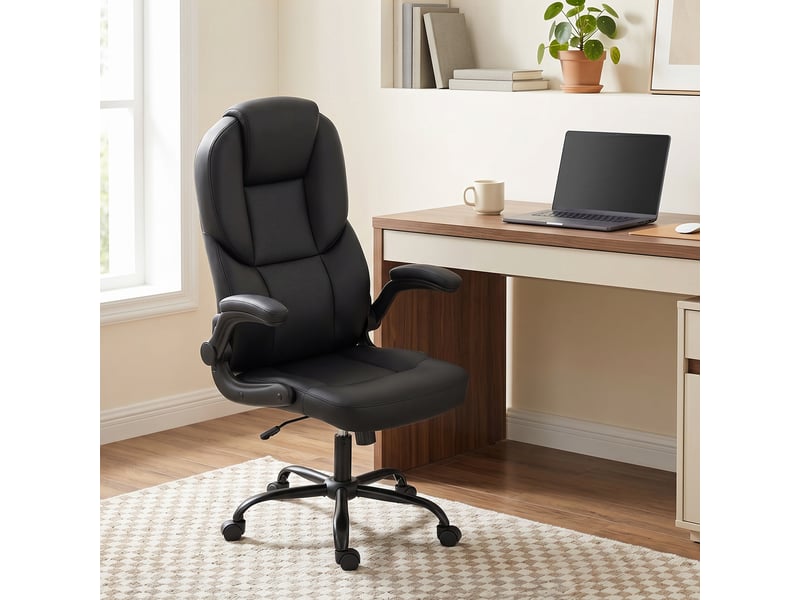  Fauteuil de bureau pivotant, fonction bascule, accoudoirs rabattables, dossier haut, hauteur réglable, noir  - Conforama D
