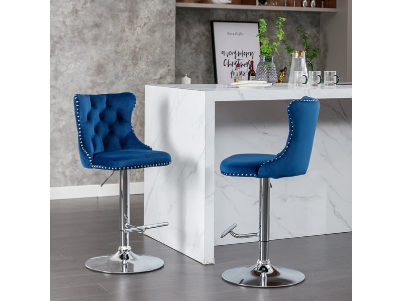 Tabouret de bar pivotant velours bleu hauteur réglable cravdom - Conforama C
