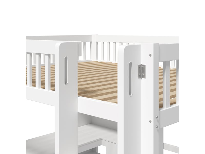  Lit multifonction, 140x200 cm, espace nuit, avec bureau, 3 tiroirs, échelle, matelas non inclus, bois, coloris blanc  - Conforama E