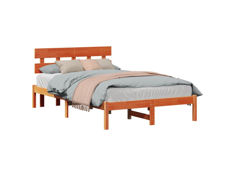  Lit double- lit adulte -  cadre de lit marron 140 x 190 cm bois de pin massif  - Conforama A
