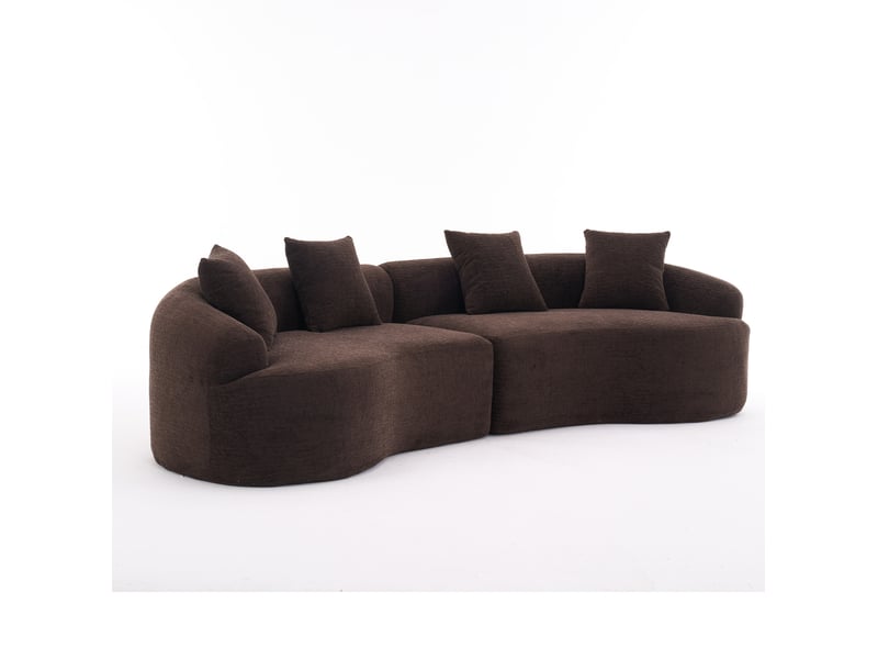 Canapé modulable incurvé 4 places 275x115x63 cm marron foncé en chenille, sans montage requis pour salon - Conforama D