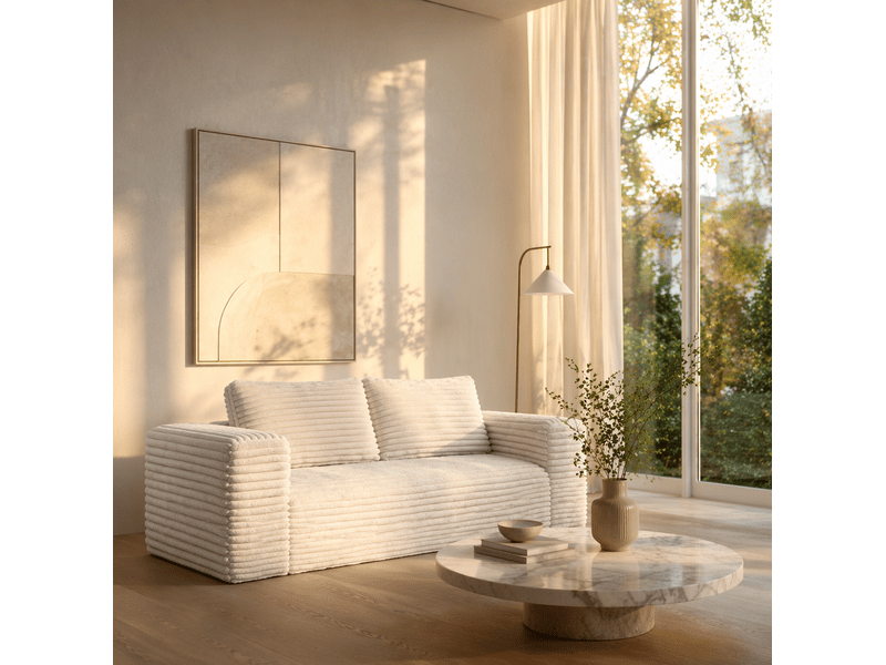 Canapé 2 places sans montage en velours côtelé rembourré beige pour petit espace 160 × 88 × 58 cm - Conforama E