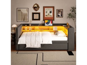 Canapé-lit extensible 90180 x 190 cm gris foncé avec led, prises et étagères