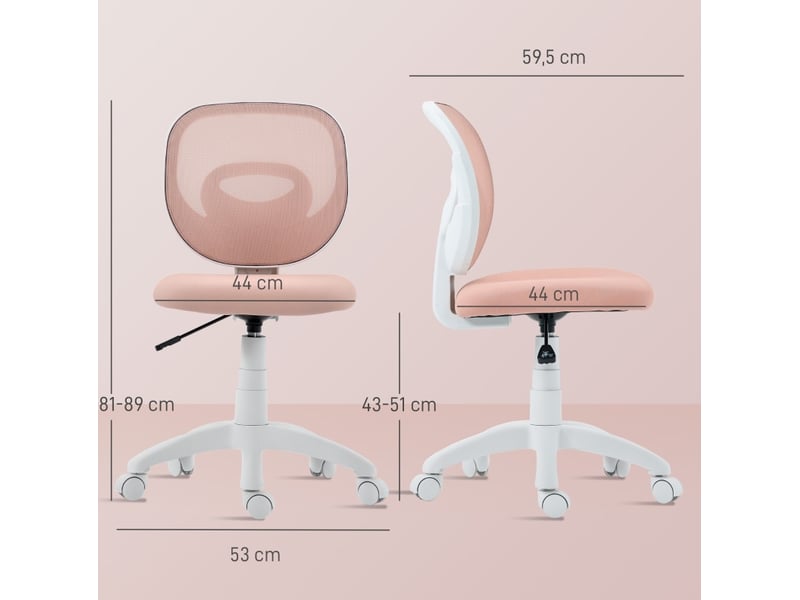  Chaise de bureau rose à dossier en maille, hauteur réglable et rotation 360°, idéale pour le travail ou les études  - Conforama C
