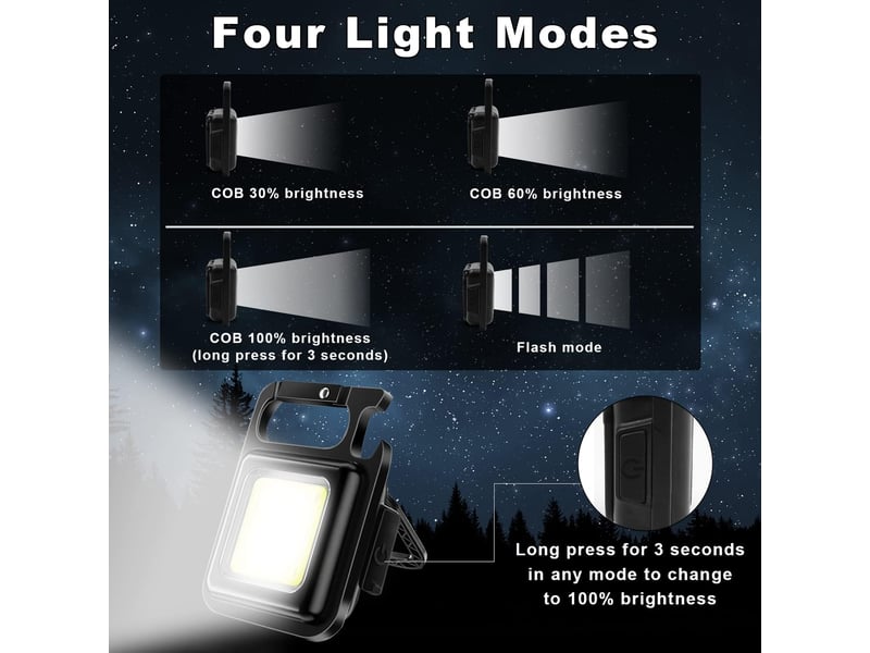  Ensemble de 2 lampes torches led rechargeables, mini lampe de travail led, lampe torche porte-clés cob 800 lumens, étanche et rechargeable  - Conforama B