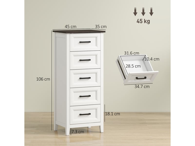  Commode à 5 tiroirs, meuble haut pour chambre et salon  - Conforama E