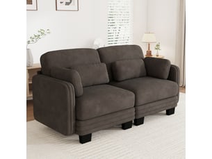 Canapé droit modulable 176 cm 2 places, coussins d'accoudoirs amovibles et coussins lombaires épais à soutien, chenille, ressorts ensachés, brun café