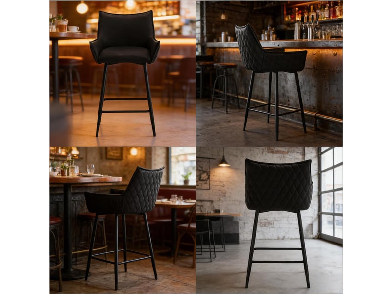 Lot de 2 tabourets de bar vintage 51 x 49 x 90 cm - dossier et accoudoirs incurvés - assise en similicuir pu - pieds en métal - anthracite  - Conforama E