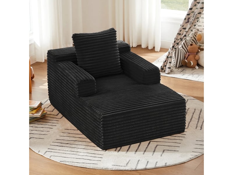  Canapé sans armature noir méridienne en velours côtelé 1 place  - Conforama D