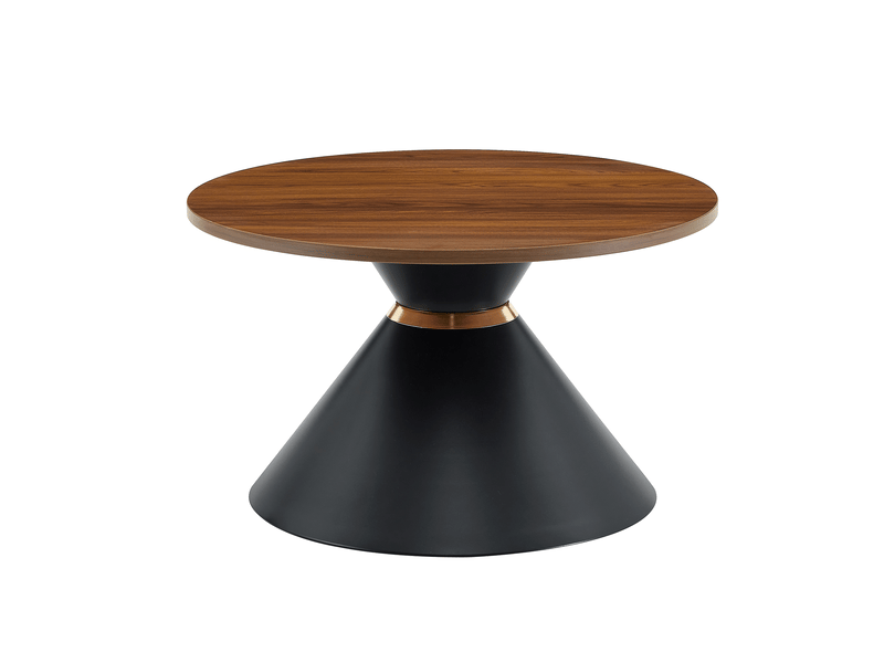  Lot de 2 tables basses rondes, effet noyer et base conique en métal noir, gain de place  - Conforama D