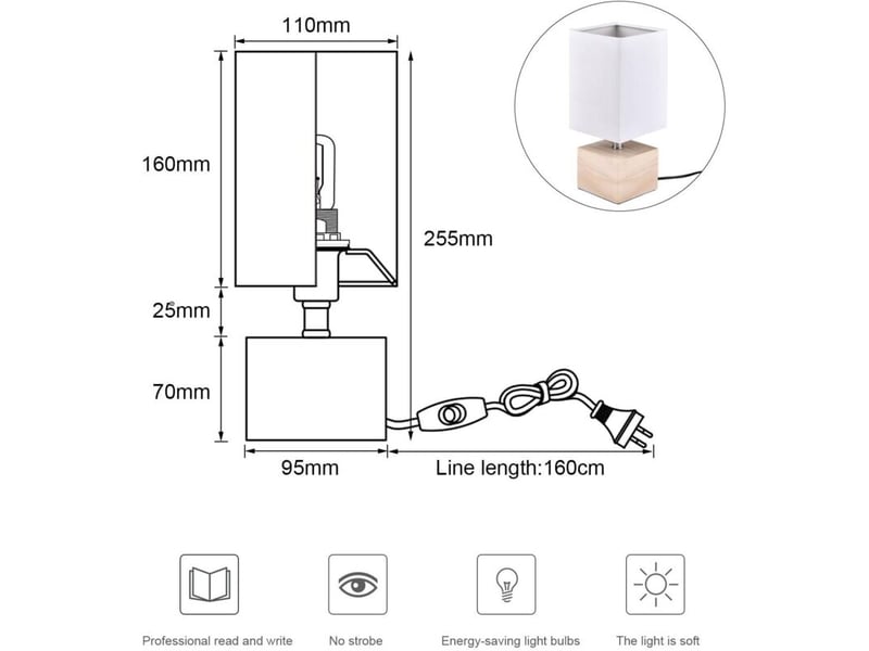  Lampe de chevet décoration moderne [ampoule e14 incluse] en bois, éclairage chambre (blanc) - r  - Conforama B