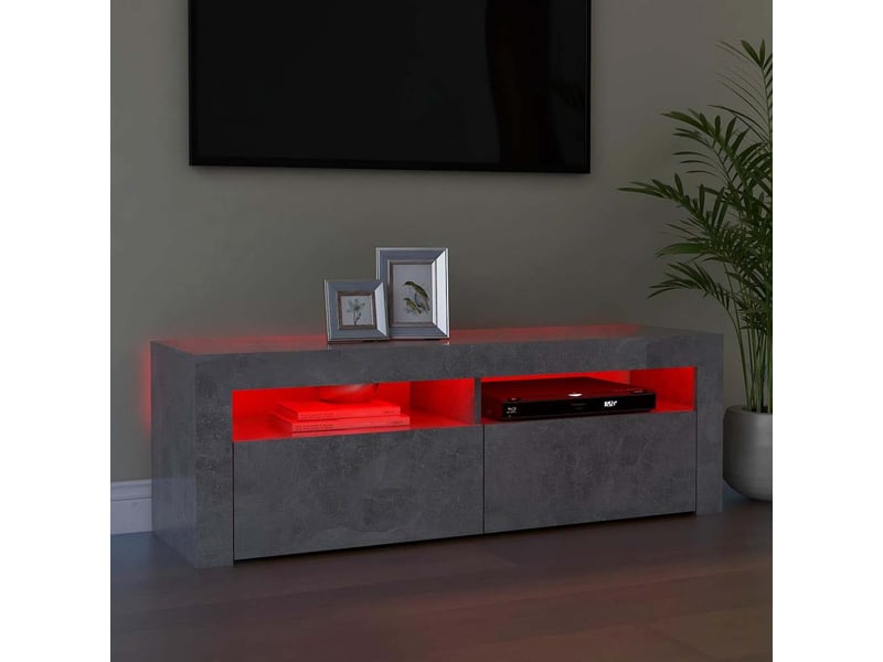  Meuble tv - banc tv - meuble de rangement avec lumières led gris béton 120x35x40 cm  - Conforama E