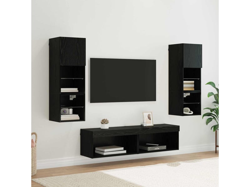  Unité murale de tv 6 pcs chêne noir bois d'ingénierie shl43601  - Conforama B