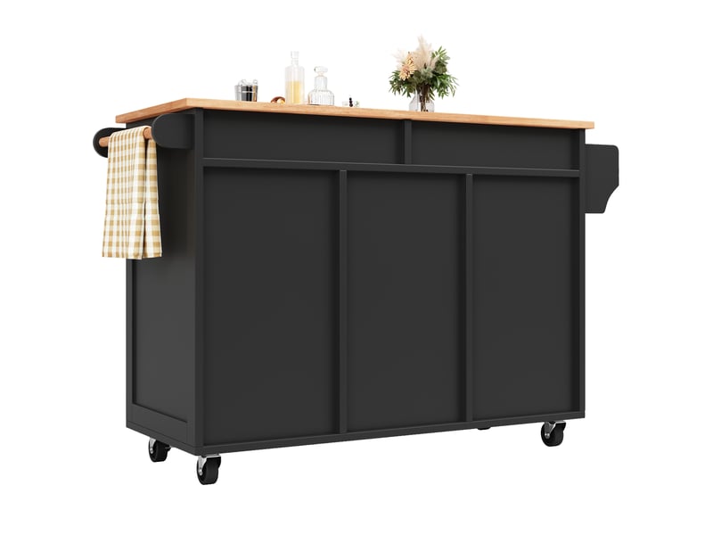  Îlot de cuisine noir desserte à roulettes buffet avec rangement en mdf et métal 102x45x92cm  - Conforama W