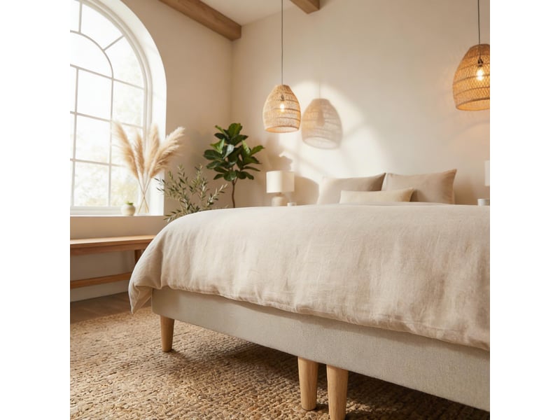 Sommier tapissier rennes 180 x 200 cm revêtement tissu - beige  - Conforama D