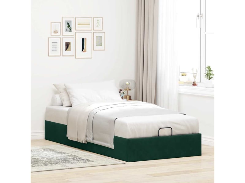 Lit simple- lit adulte - cadre de lit ottoman sans matelas vert foncé 80x200 cm velours - Conforama B