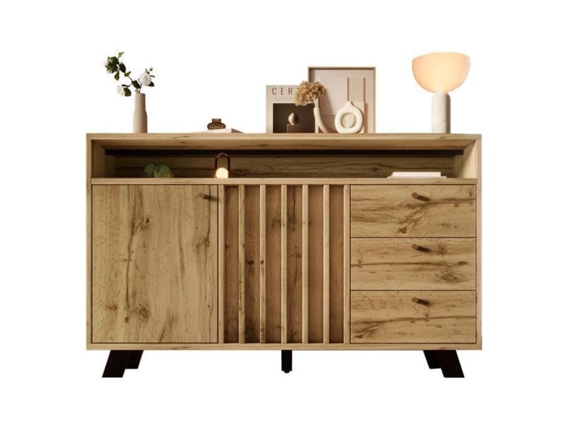 Buffet moderne, commode 120lx40px85h cm 3 tiroirs et 2 portes meuble de rangement avec compartiment ouvert vintage salon,salle à manger sell-17897142677933 - Conforama A