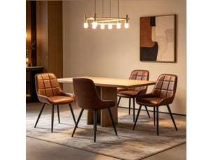 Lot de 4 chaises de salle à manger à dossier haut, assise rembourrée et pieds réglables en similicuir et métal marron