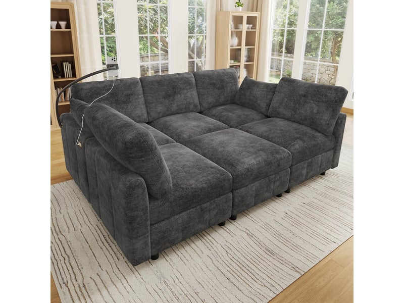  Canapé d'angle modulable 6 places 218x157x85 cm chenille gris  - Conforama B