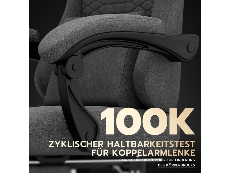  Chaise de bureau gaming ergonomique inclinable avec repose-pieds - lpospi - appuie-tête, tissu - gris foncé  - Conforama E