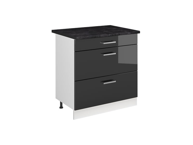  Vicco meuble cuisine, anthracite haute brillanceblanc, 80cm avec 3 tiroirs plan de travail anthracite  - Conforama A