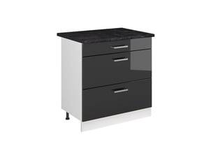 Vicco meuble cuisine, anthracite haute brillanceblanc, 80cm avec 3 tiroirs plan de travail anthracite