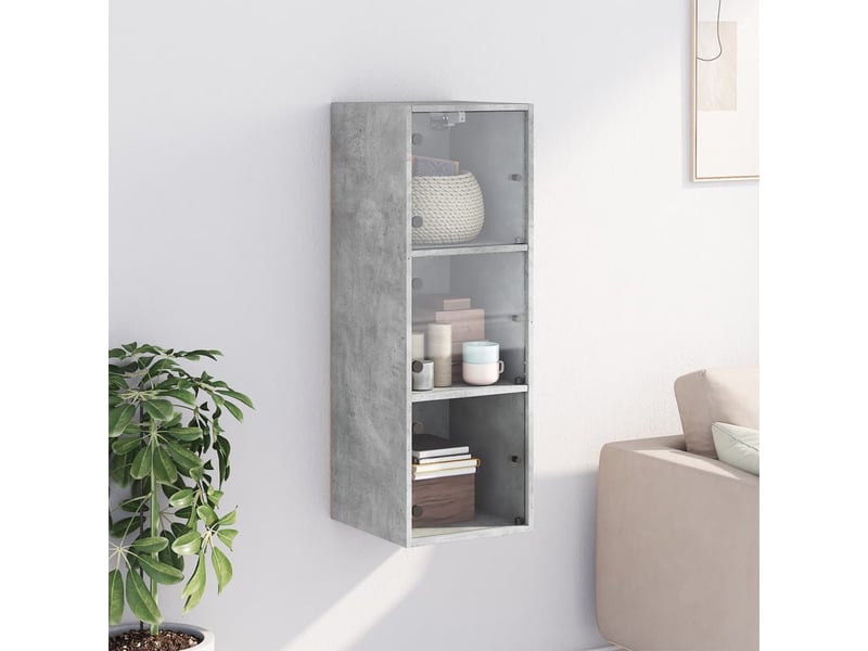  Armoire murale salon, meuble de rangement avec portes en verre gris béton 35x37x100 cm  - Conforama C