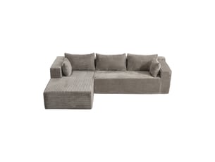 Canapé d’angle modulable modenvie 2 places avec chaise longue en velours côtelé gris 279 x 179 x 83 cm