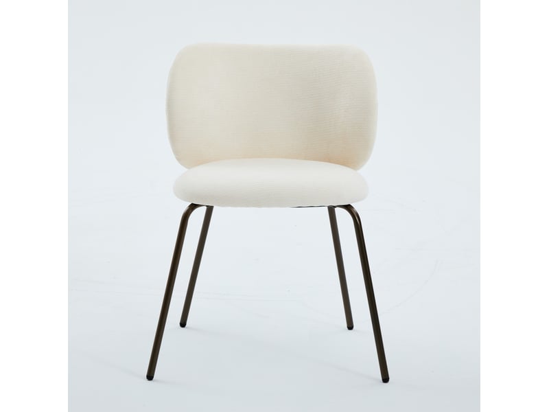  Lot de 2 chaises de salle à manger en chenille crème avec pieds en métal bronze  - Conforama A
