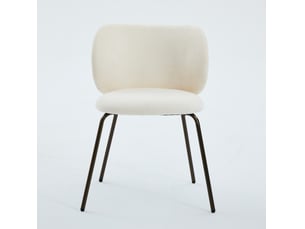Lot de 2 chaises de salle à manger en chenille crème avec pieds en métal bronze