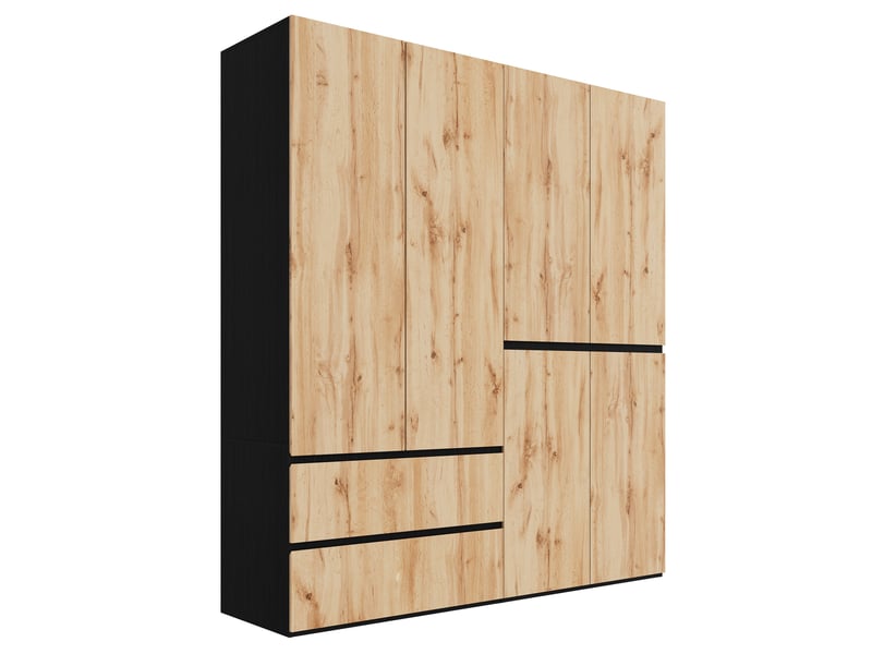 Armoire penderie 180 x 50 x 200 cm bicolore mdf et panneaux de particules, 6 portes, 5 tiroirs, 2 tringles - Conforama A