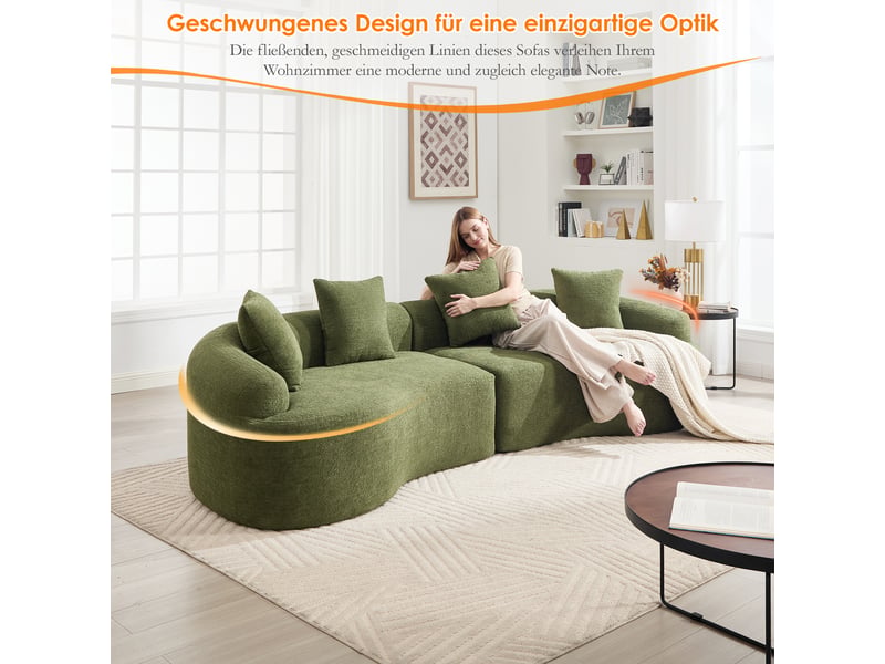  Canapé modulable incurvé,275x115x63 cm,4 places sans montage,chenille,vert  - Conforama D