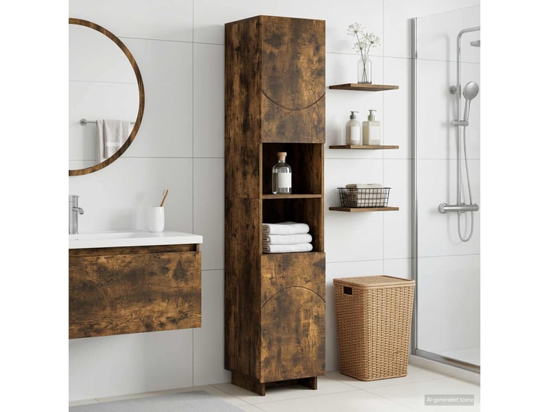  Meuble de rangement salle de bain chêne fumé 36.5x38x180 cm  - Conforama B