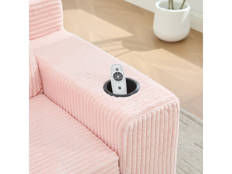  Canape droit 3 places, sans structure rigide en velours côtelé, porte-gobelets et poches, 172 × 87 × 64 cm, rose  - Conforama E