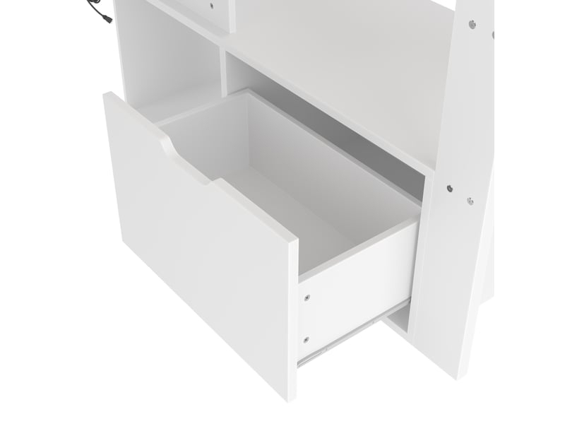  Lit mezzanine 90x200 cm, lit enfant avec bureau intégré, led 16 couleurs, tiroir et étagères, pin, blanc, sans matelas  - Conforama D