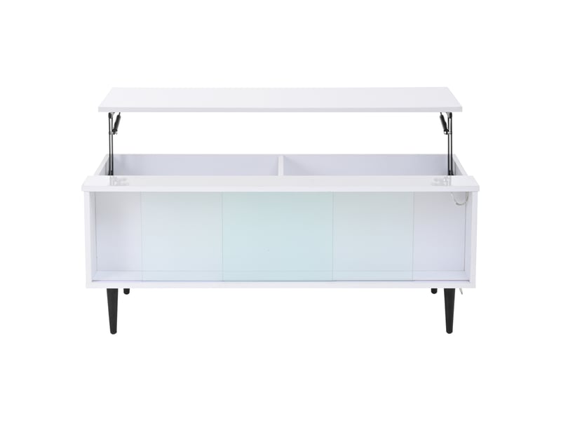  Table basse relevable avec 2 espaces cachés et 2 portes coulissantes en verre et led, salon, blanc - uvrion  - Conforama A