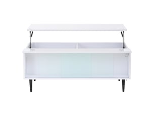Table basse relevable avec 2 espaces cachés et 2 portes coulissantes en verre et led, salon, blanc - uvrion