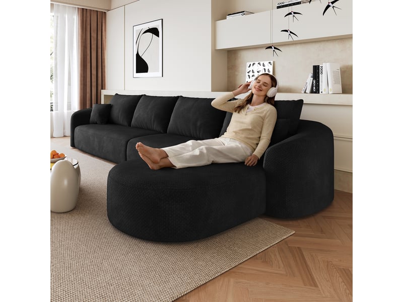  Canapé d'angle modulable 5 places sans montage 336 x 168 x 85 cm tissu chenille noire  - Conforama R