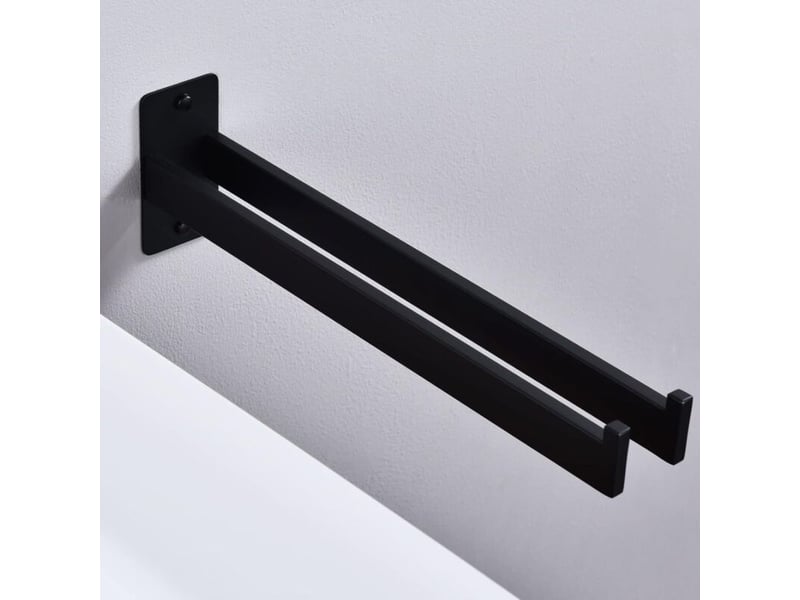  Porta asciugamani quadrato in acciaio inossidabile con due bracci, portasciugamani da parete per bagno e cucina nero opaco 39 cm  - Conforama C