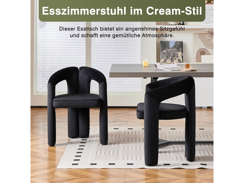  Chaise de salle à manger lot de 2 avec accoudoirs ergonomiques, dossier enveloppant et assise rembourrée en velours noir  - Conforama D