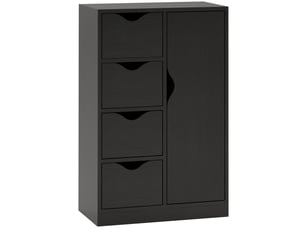 Meuble de rangement avec buffet, commode, armoire et quatre tiroirs, en bois, pour salon, cuisine, entrée, salle à manger, noir