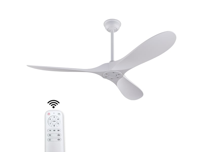  Ventilateur de plafond 132 cm sans éclairage 3 pales abs blanc réversible télécommande silencieux minuterie et mémoire  - Conforama A