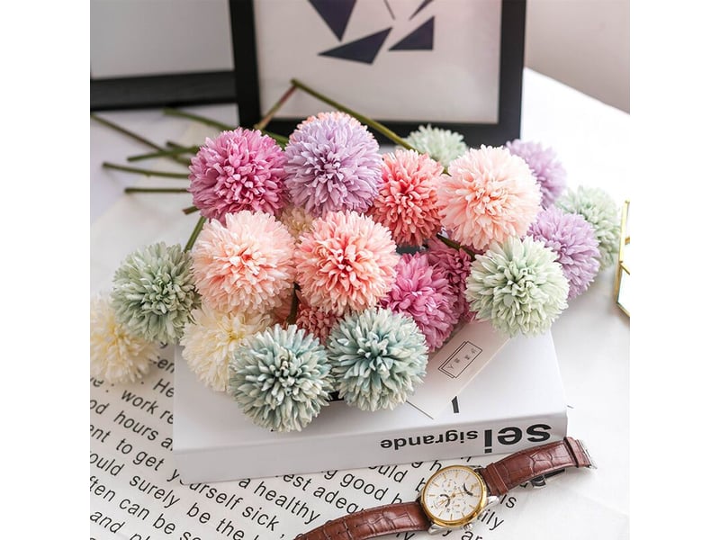  Petite boule artificielle chrysanthème branche unique petite boule chrysanthème affichage à la maison fleurs séchées simples et propres melaleuca chrysanthème petit frais (10 blanc)  - Conforama C