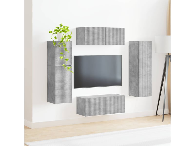  Ensemble meuble tv - banc tv - meuble de rangement 4 pcs gris béton bois d'ingénierie  - Conforama D