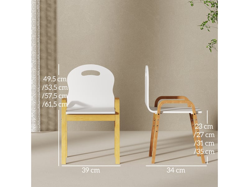  Ensemble de chaises en bois pour enfants, pieds antidérapants, 3-9 ans, hauteur réglable, blanc  - Conforama D