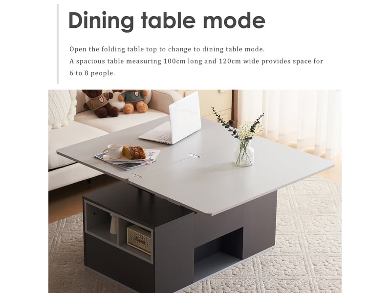  Table basse relevable avec 2 tiroirs et niches ouvertes pour salon, en panneau de particules, gris, 100 × 51 × 47 cm  - Conforama E